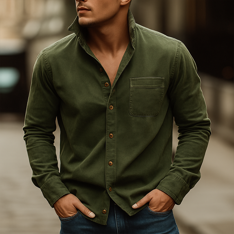 Men's Vintage Suede Lapel Long-sleeved Shirt DTT25081218