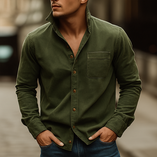 Men's Vintage Suede Lapel Long-sleeved Shirt DTT25081218