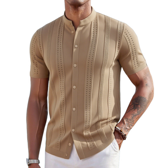 Men's Fashion Solid Stand Collar Short Sleeve Shirt DTT25061814