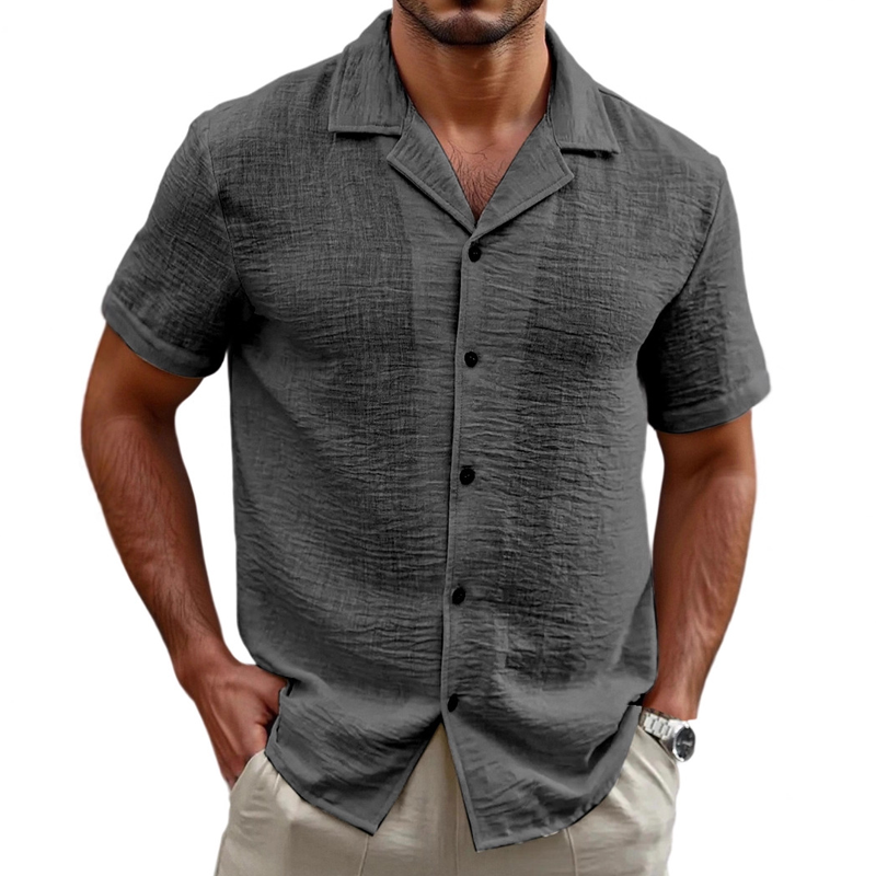 Men's Holiday Casual Cotton And Linen Solid Color Short-sleeved Shirt DTT25071805