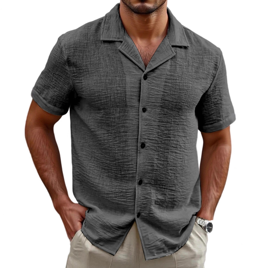 Men's Holiday Casual Cotton And Linen Solid Color Short-sleeved Shirt DTT25071805