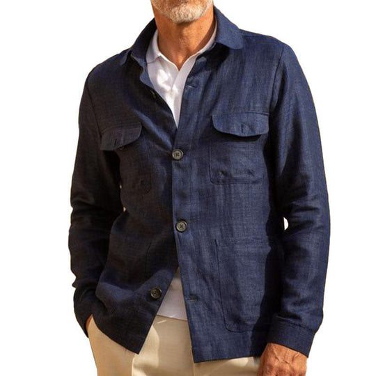 Men's Casual Linen Lapel Single Breasted Long Sleeve Thin Jacket 9261078577336