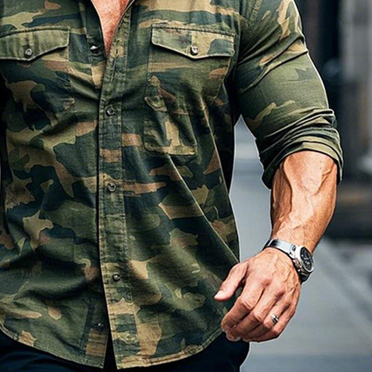 Men's Outdoor Camouflage Lapel Long Sleeve Shirt 9903258534072