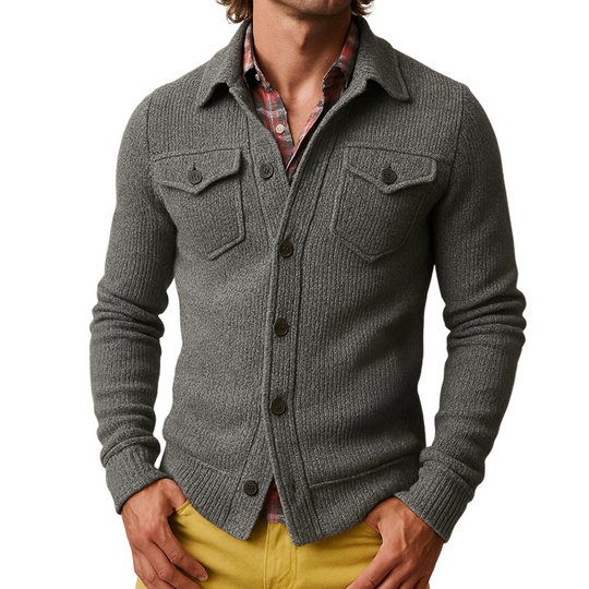 Men's Retro Casual Solid Color Knitted Lapel Long Sleeve Shirt Jacket DTT25081507