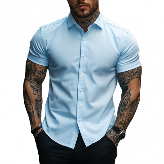 Men's Casual Soft Breathable Cotton Lapel Slim Fit Short Sleeve Shirt DTT25060902