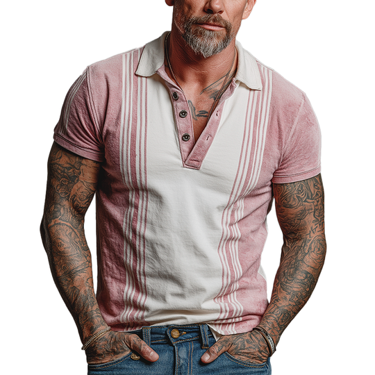 Men's Summer Retro Printed Cotton Blended Short Sleeve Polo Shirt DTT25071616