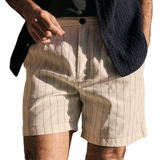 Men's Casual Cotton Linen Blend Striped Slim Fit Suit Shorts DDT25052810