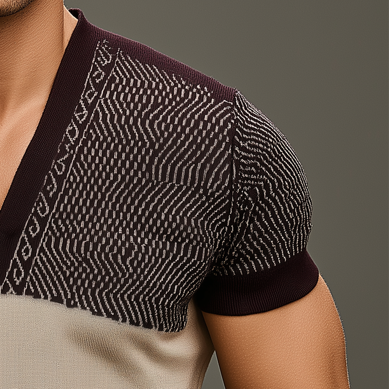 Men's Fashion Knitted Jacquard Short Sleeve T-Shirt DTT25073018