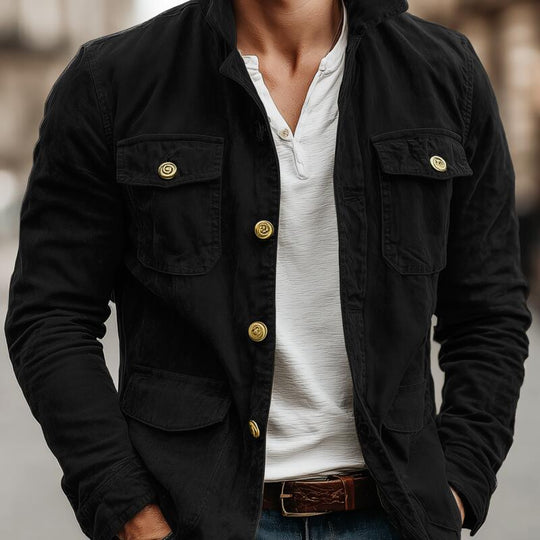 Men's Casual Outdoor Solid Color Cotton Lapel Single-breasted Multi-pocket Cargo Jacket DTT25082718