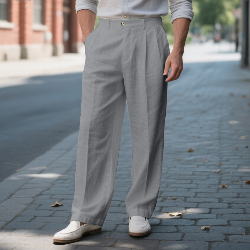 Men's Linen Solid Color Loose Straight Pants Dtt921115320