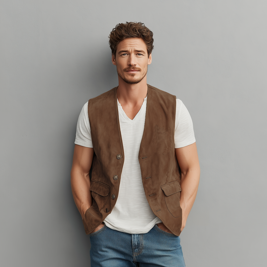 Men's Spring And Summer Casual Thin Suede Metal Button Vest DTT25072108