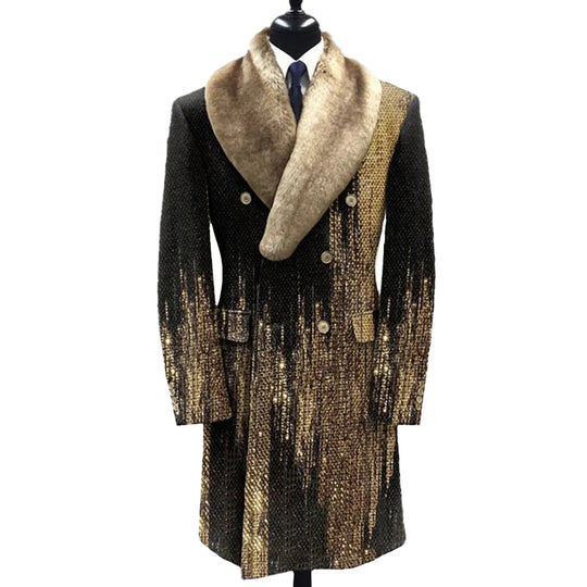 Men's Fashion Casual Fur Lapel Collar Graphic Pattern Long Sleeve Coat 9888554909880