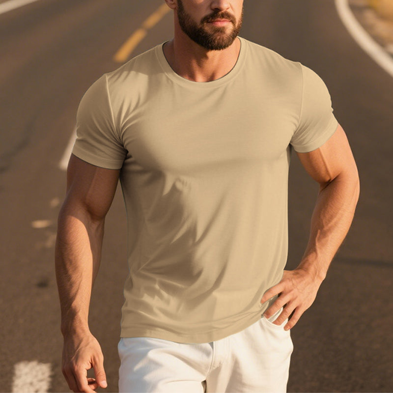 Men's Icy Smooth Cotton Solid Color Simple Short Sleeve T-Shirt 250600580X