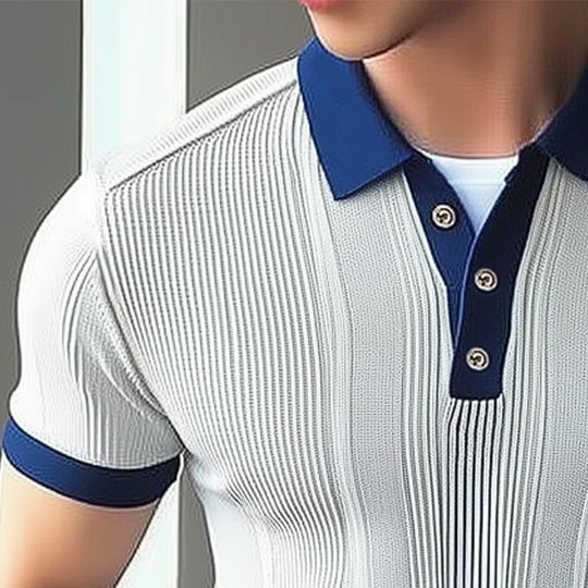 Men's Business Knitted Colorblock Polo Neck Short Sleeve T-Shirt DTT25072310
