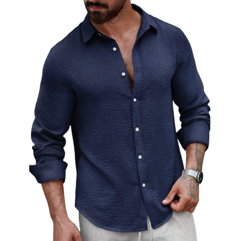 Men's Comfortable Skin-friendly Lapel Long-sleeved Shirt 9892053221560