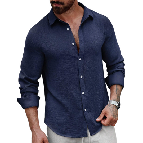 Men's Comfortable Skin-friendly Lapel Long-sleeved Shirt 9892053221560