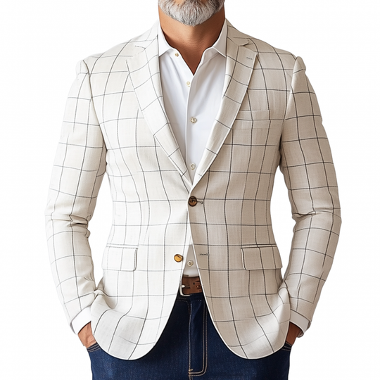 Men's Vintage Elegant Plaid Notch Lapel Single Breasted Slim Fit Blazer DTT25072307