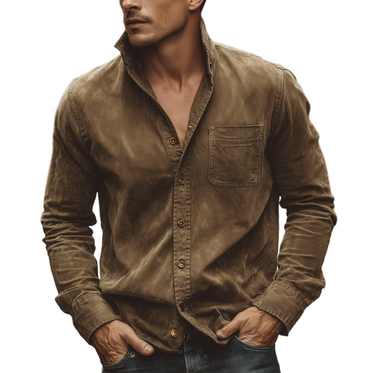 Men's Vintage Suede Lapel Long-sleeved Shirt DTT25081218