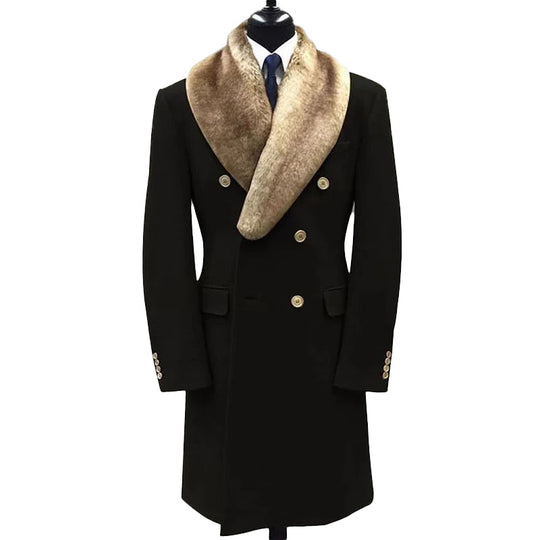 Men's Fashion Casual Fur Lapel Collar Graphic Pattern Long Sleeve Coat 9888554909880