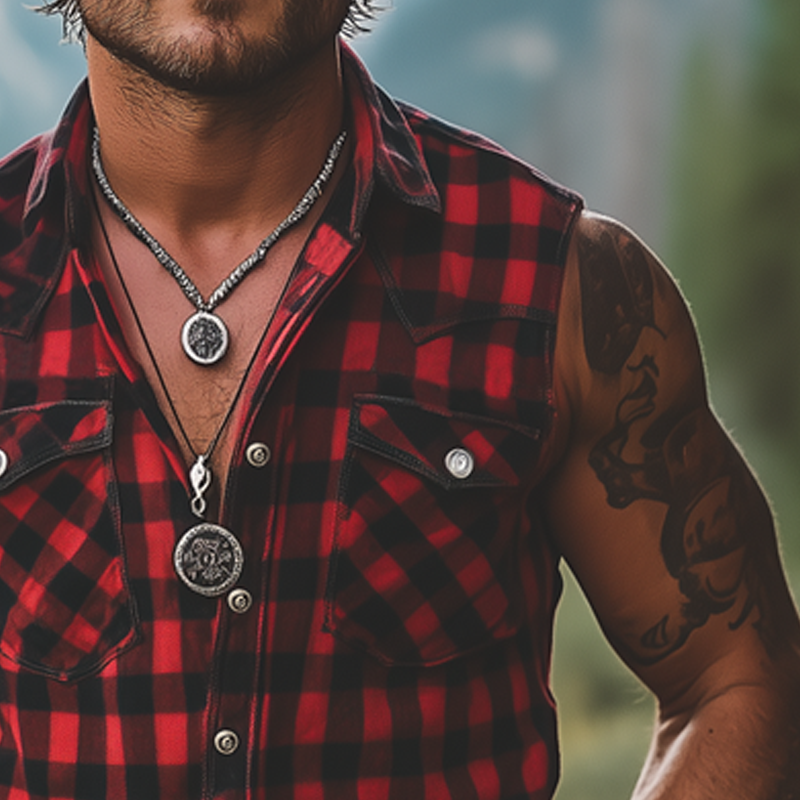 Men's Summer Western Cowboy Style Plaid Sleeveless Shirt DTT25060524