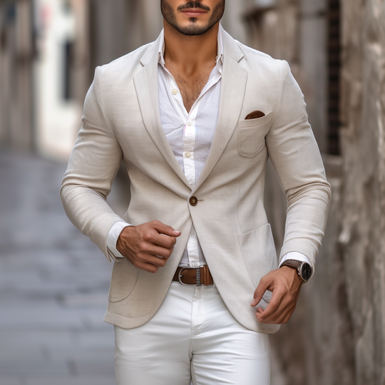Men's Casual Solid Color Cotton Linen Blend Notch Lapel Single-breasted Slim-fit Blazer DTT25080612
