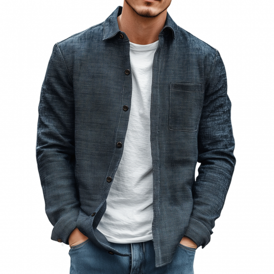 Men's Casual Breathable Cotton Linen Blend Lapel Patch Pocket Slim Fit Long Sleeve Shirt DTT25072201