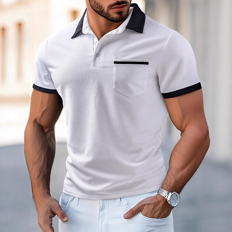 Men's Colorblock Waffle Short Sleeve Polo Shirt DTT25080112