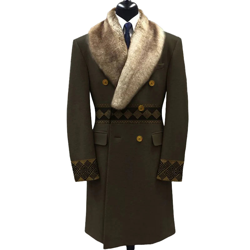 Men's Fashion Casual Fur Lapel Collar Graphic Pattern Long Sleeve Coat 9888554909880