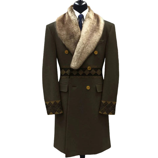 Men's Fashion Casual Fur Lapel Collar Graphic Pattern Long Sleeve Coat 9888554909880