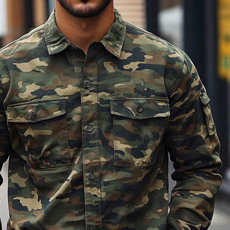 Men's Camouflage Print Multi-pocket Long Sleeve Shirt DTT25072813