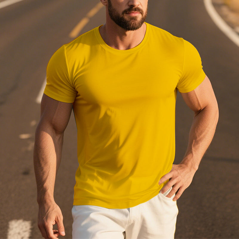 Men's Icy Smooth Cotton Solid Color Simple Short Sleeve T-Shirt 250600580X