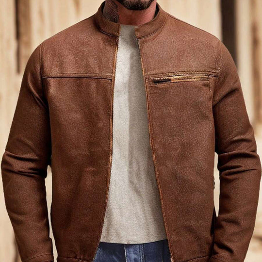 Men's Stand Collar Zipper Denim Jacket 9899737743544