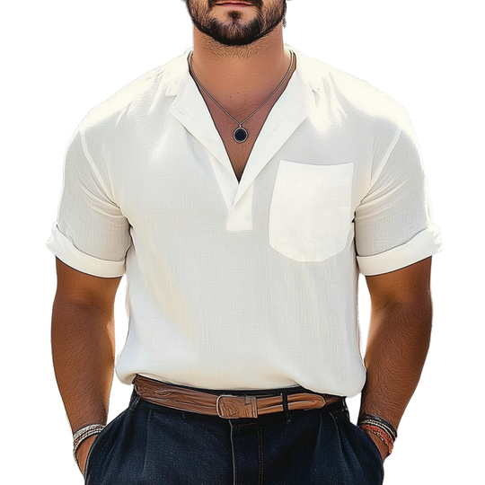 Men's Summer Business Cotton And Linen V-neck Short-sleeved T-shirt DTT25061102