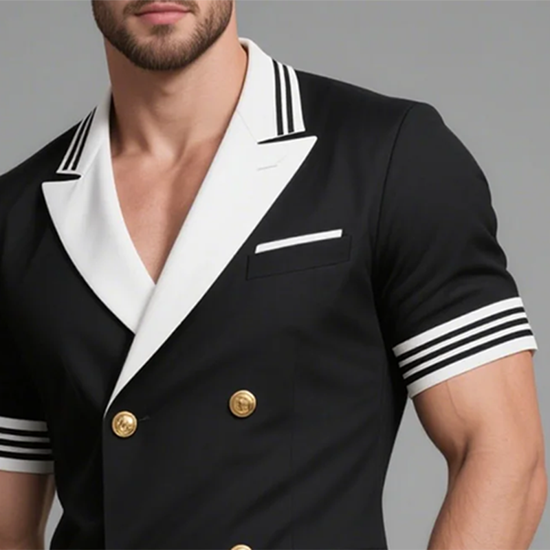 Men's Lapel Double Breasted Short Sleeve Blazer DTT25071520
