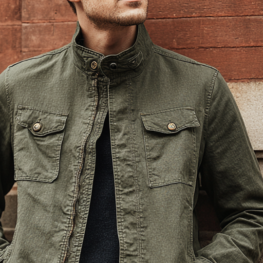Men's Vintage Washed Stand Collar Zipper Denim Jacket DTT25081510