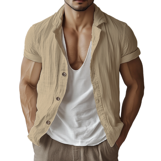 Men's Casual Basic Cotton Solid Color Short-sleeved Shirt DTT25070101