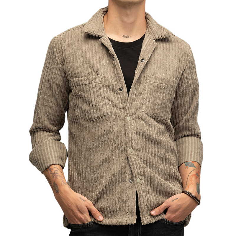 Men's Casual Trendy Lapel Corduroy Long-sleeved Shirt 9891529359544