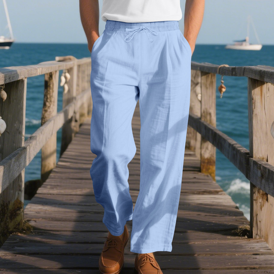 Men's Cotton And Linen Solid Color Elastic Waist Casual Pants DTT25072814