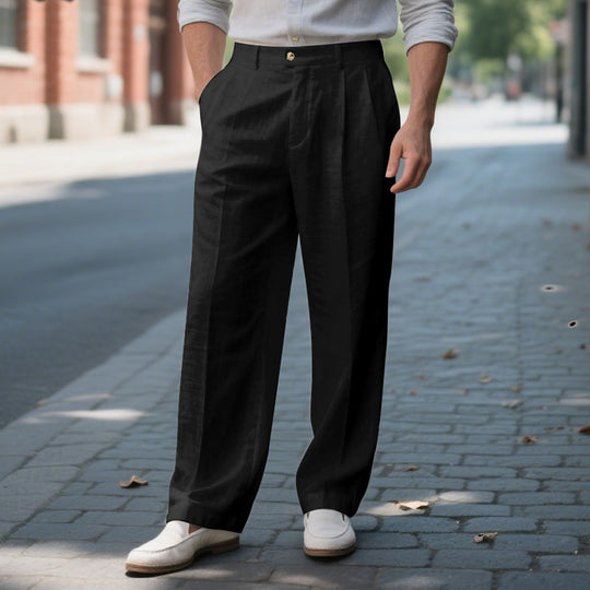 Men's Linen Solid Color Loose Straight Pants Dtt921115320