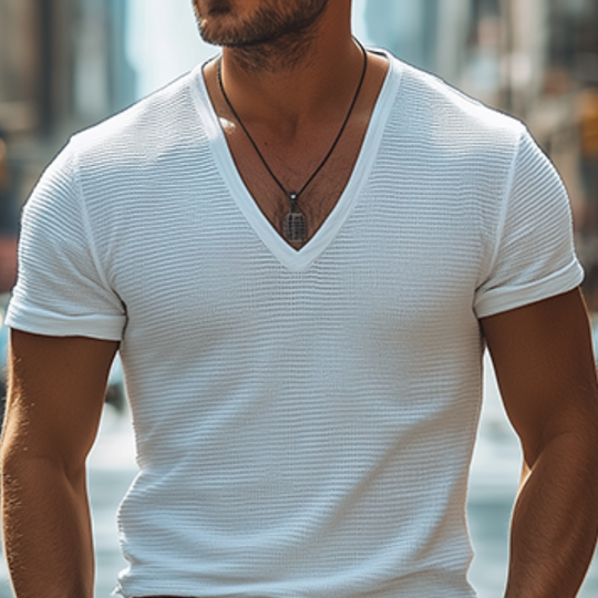 Men's Classic Casual Slim Fit Waffle Deep V Neck T-Shirt 9907265241272