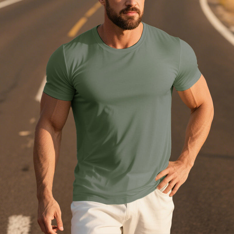 Men's Icy Smooth Cotton Solid Color Simple Short Sleeve T-Shirt 250600580X