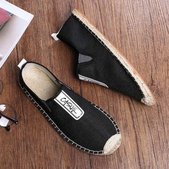 Men's Daily Letter Pattern Slip On Straw Canvas Shoes 9888556122296