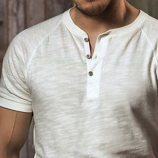 Men's Solid Color Slub Cotton Henley Neck Short Sleeve T-shirt DTT25061708