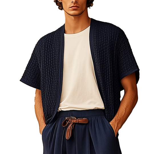 Men's Summer Fashion Crochet Textured Short-Sleeved Shirt DTT25070106