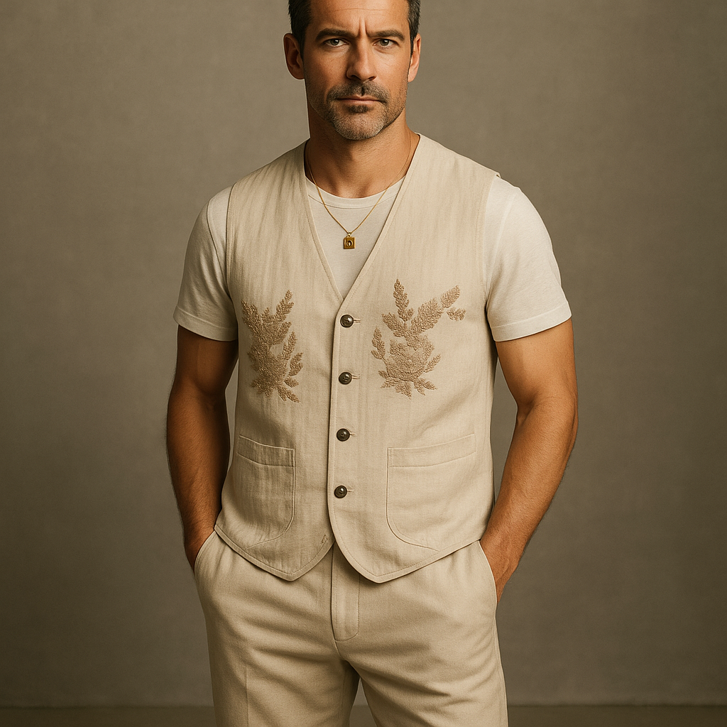 Men's Summer Fashion Linen Embroidered Vest DTT25060401