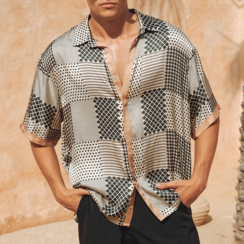 Men's Spring And Summer Fashion Casual Satin Printed Short Sleeve Shirt DTT25071111