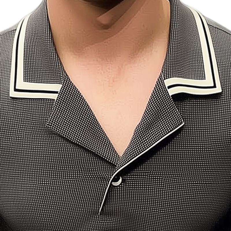 Men's Business Notch Lapel Stitching Short-sleeved T-shirt DTT25072514