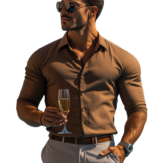 Men's Basic Solid Color Cotton Blend Long Sleeve Shirt DTT25072518