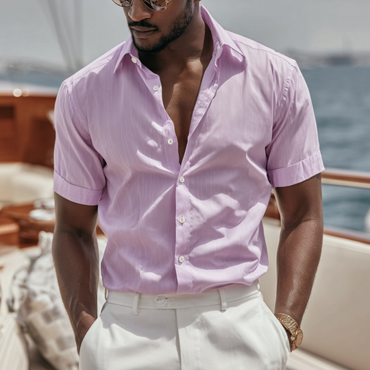 Men's Fashion Breathable Cotton Blended Lapel Slim Fit Short Sleeve Shirt DTT25070220