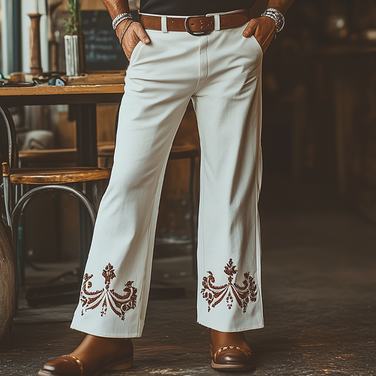 Men's Western Cowboy Style Embroidered Straight Pants DTT25061605